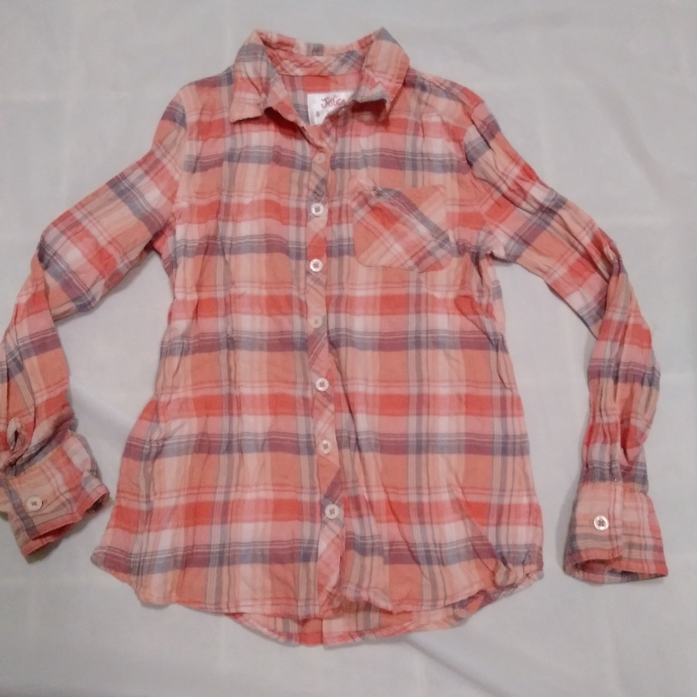 Justice Plaid Button Up Embroidered Shirt Size 8